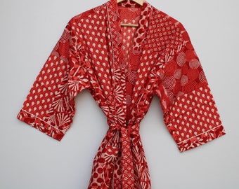 Baumwoll-Kimono-Bademantel, Blockdruck-Bademäntel für Frauen, Morgenmantel, Übergrößen-Bademäntel, Baumwoll-Kimono, Strand-Verdeckung, Lounge-Wear,