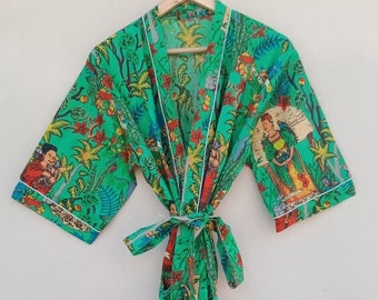 Indian kimono robe, Cotton kimono robe, Cotton floral kimono, soft and comfortable, beach robe , bath robe, Night wear kimono, Robes