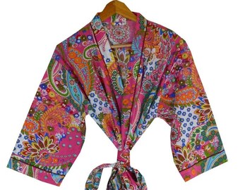 Indian Kimono Robe, Cotton Kimono Robe, Cotton Paisley print Kimono, Soft and comfortable, Bath robes, Beach wear kimono, Night wear kimono