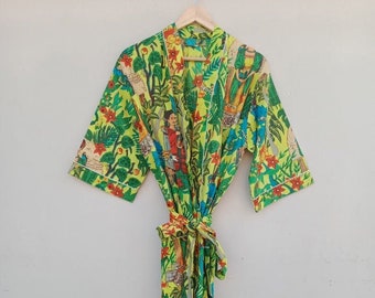 Indian kimono robe, Cotton kimono robe, Cotton floral kimono, soft and comfortable, beach robe , bath robe, Night wear kimono, Robes