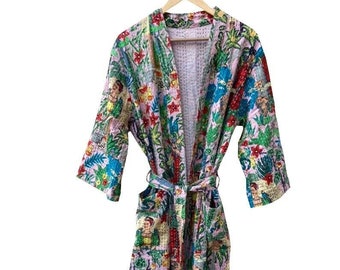 OFMD Cotton Robes Embroidery, Robes Cotton, handmade Robes, kantha Kimono, Robes, gift, kimono, Dressing Gown , Cotton coats, Robe Handmade