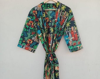 Indian Kimono Robe, Cotton Floral print Kimono, 100% Cotton kimono, Soft and comfortable, Bath robes, Beach wear kimono, Night wear kimono