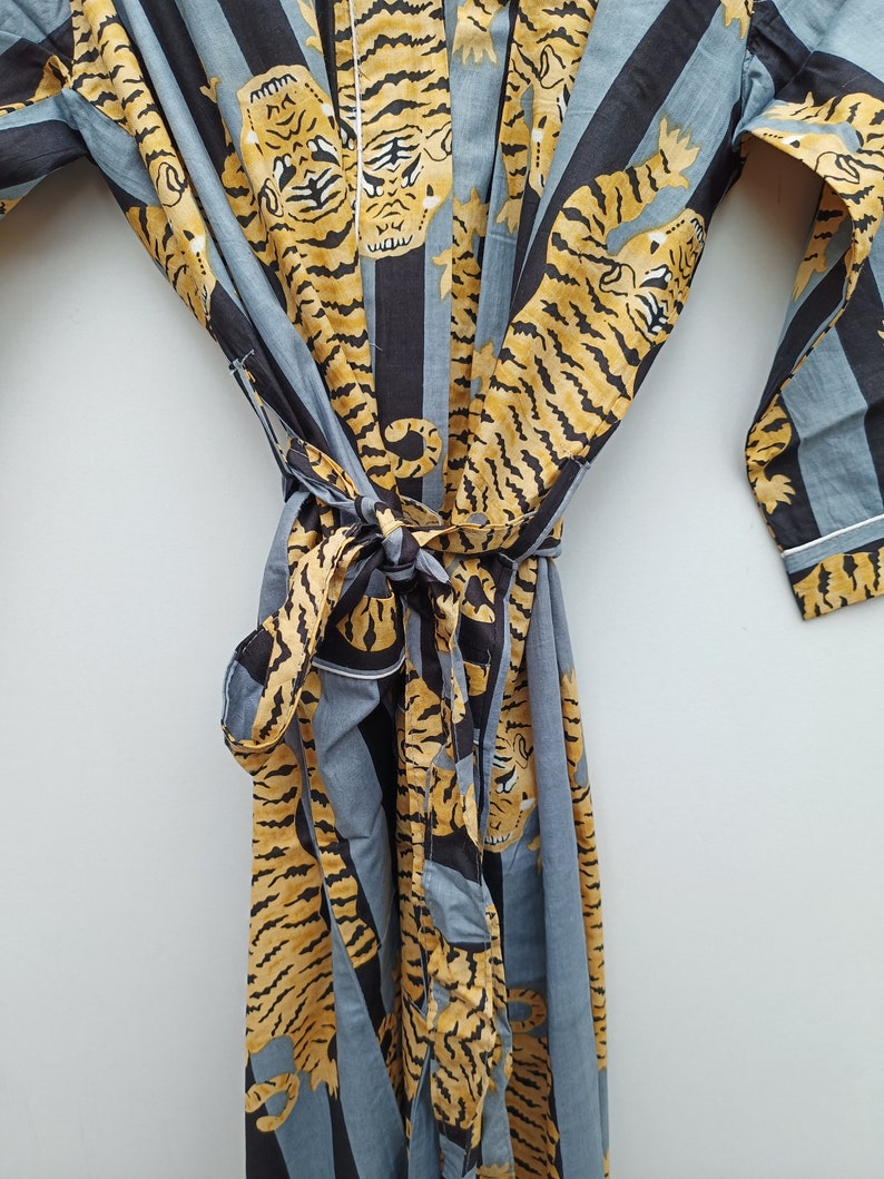 Tiger Print Cotton Kimono Robe, Boho Beach Cover-up - Etsy