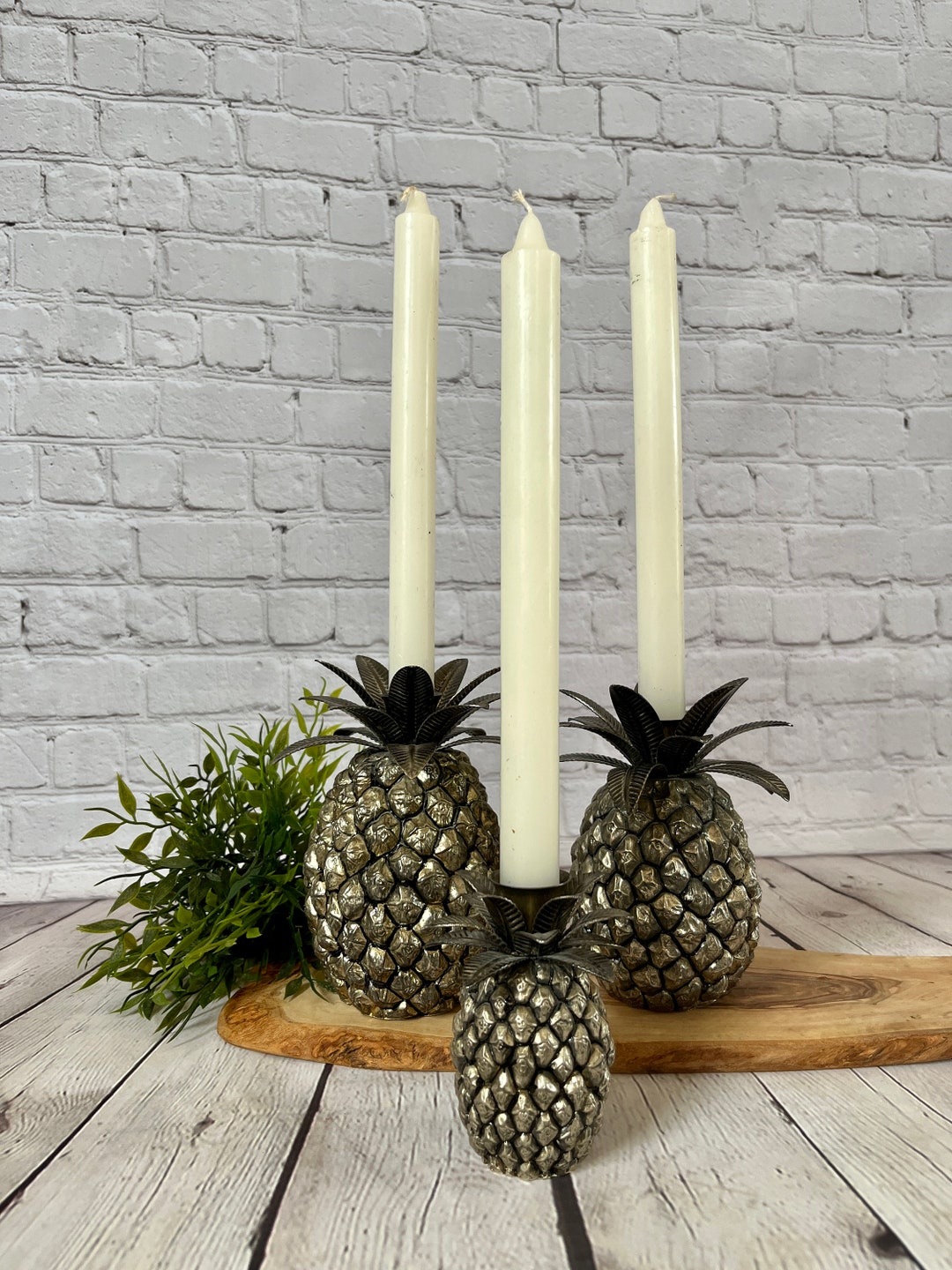 Set of 3 Godinger Metal Craft Pineapples Candle Holders Vintage Retro