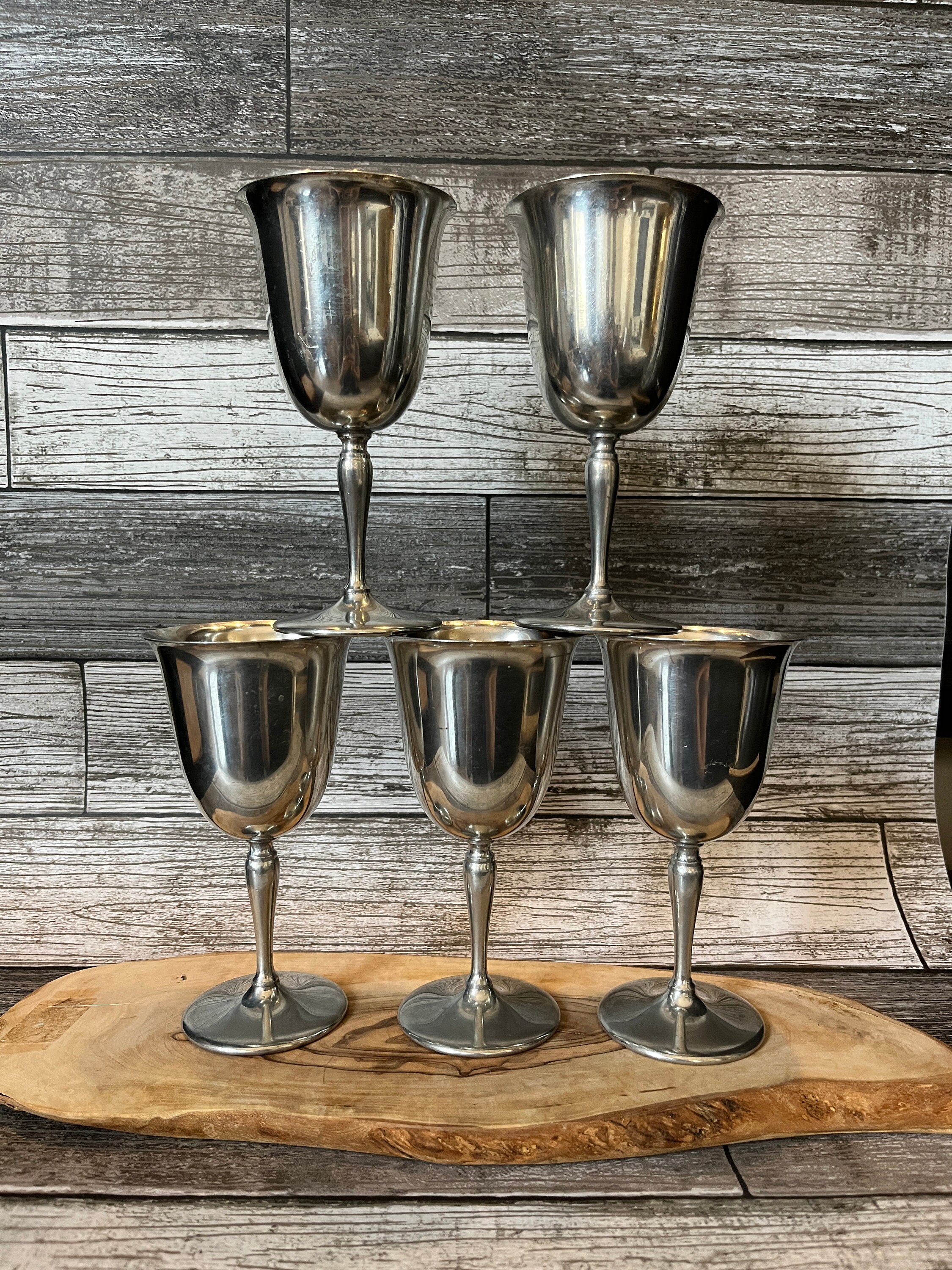 Set of 5 Pewter Wine Glasses Hand Made Vintage Chalices Etsy