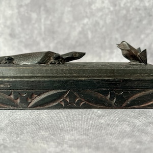 Chopsticks in Vintage Carved Wooden Box with Lizard and Frog