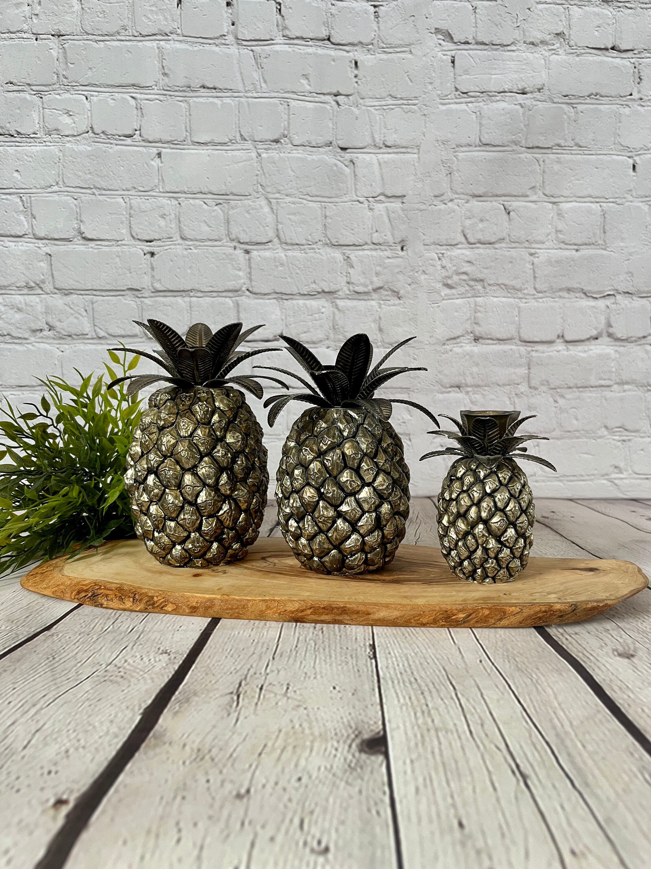 Set of 3 Godinger Metal Craft Pineapples Candle Holders Vintage Retro