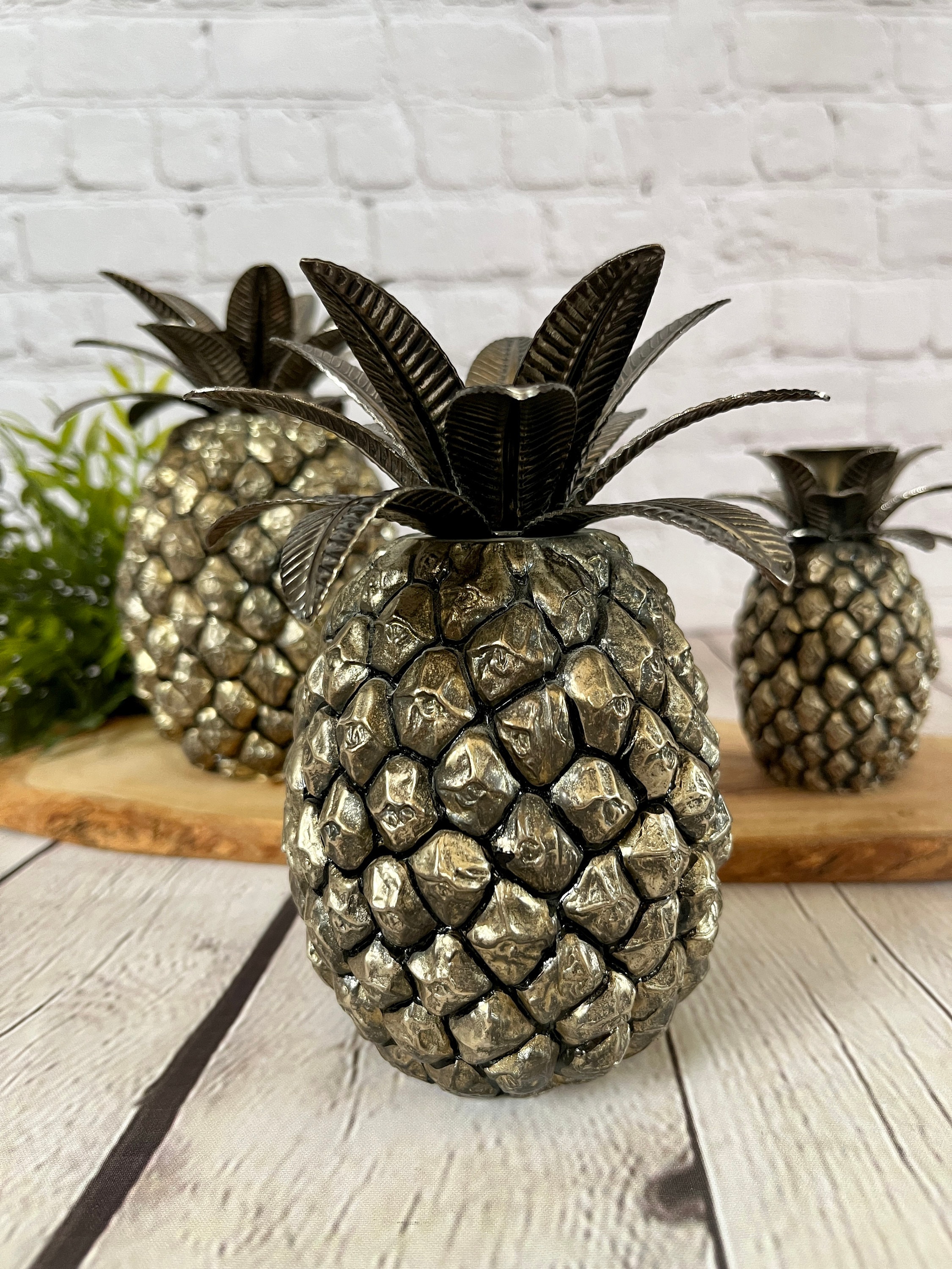 Set of 3 Godinger Metal Craft Pineapples Candle Holders Vintage Retro