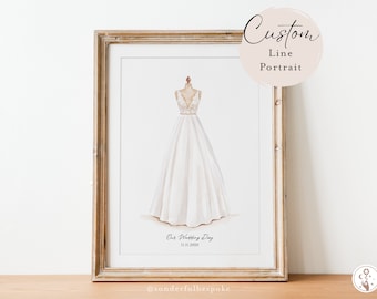 Wedding Dress Illustration | Custom Wedding Portrait | Personalized Painting | Gift for the Bride | Anniversary Gift for Wife | Bride Gifts