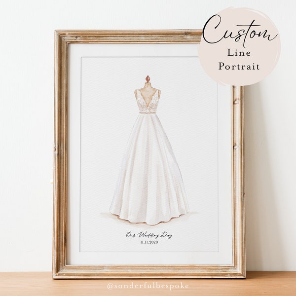 Wedding Dress Illustration | Custom Wedding Portrait | Personalized Painting | Gift for the Bride | Anniversary Gift for Wife | Bride Gifts