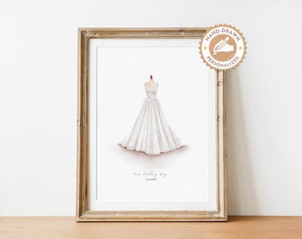 Wedding Dress Illustration | Custom Wedding Portrait | Personalized Painting | Gift for the Bride | Anniversary Gift for Wife | Bride Gifts
