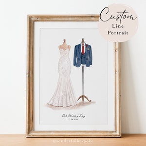 Illustration de robe et costume de mariée | Portrait de mariage personnalisé | Cadeau pour la mariée | Cadeau d'anniversaire pour femme | Cadeaux de mariée | Cadeaux de mariage