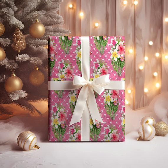 Hibiscus Flower Wrapping Paper, Tropical Flower Wrapping Paper