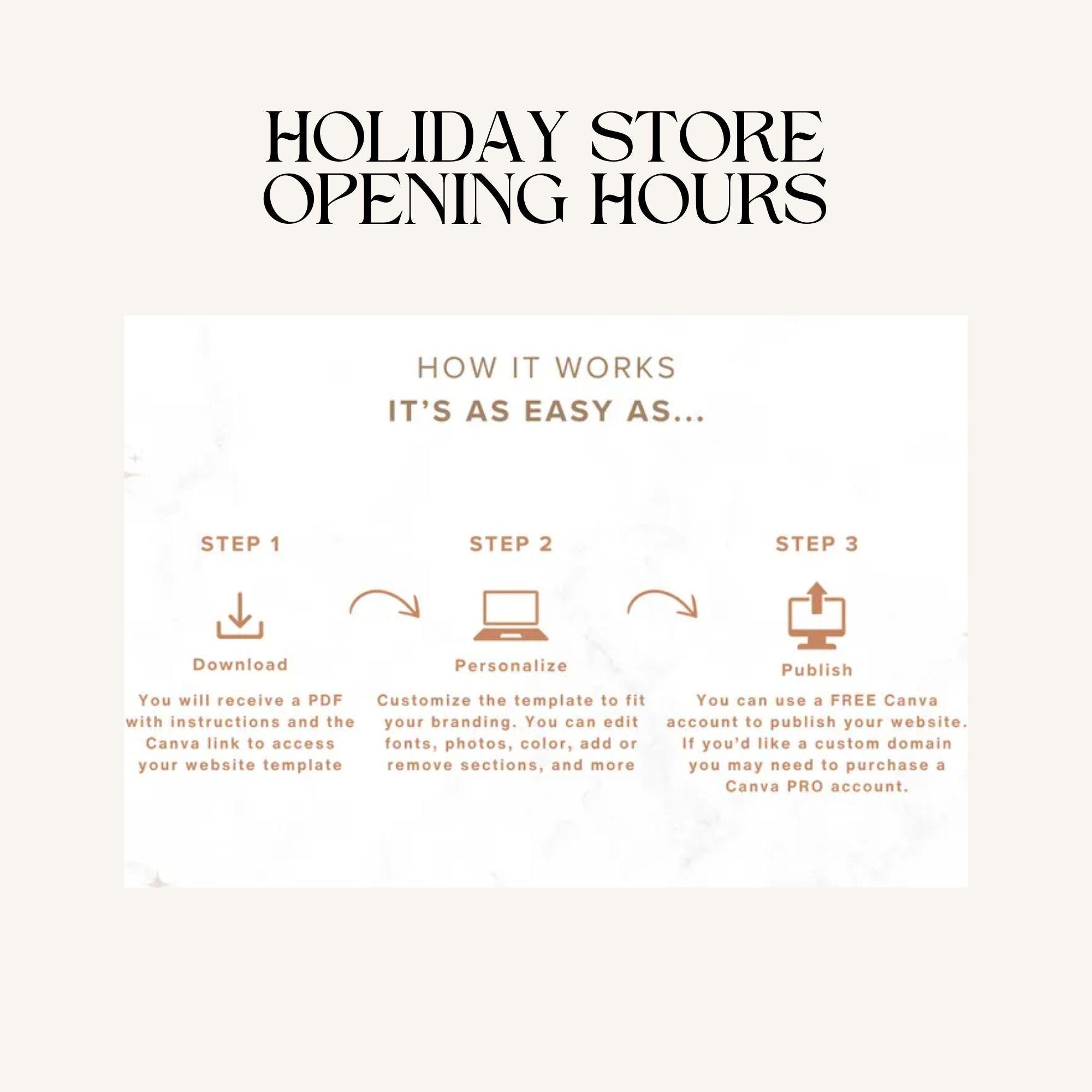 Editable Hours Sign | Holiday Store Hours Template | Customizable ...