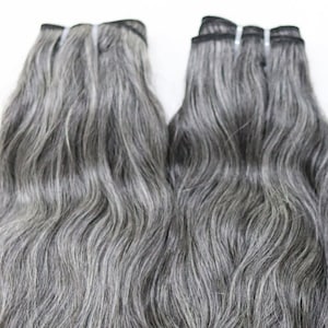 ソルト＆ペッパーヘアエクステンション | バージングレーヘアバンドル | こめかみから生えるグレーヘアバンドル | グレーヘアエクステンション