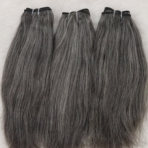 3 Bundles Deal Salt and Pepper | 100% Raw Indian Hair From Indian Natural Sliver Grey hair |  Thicklengths ™ Grey Hair From Single Donor