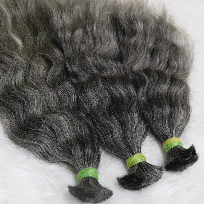 Salt and Pepper Human Braiding Hair Three Bundle Grey Hair Extensions