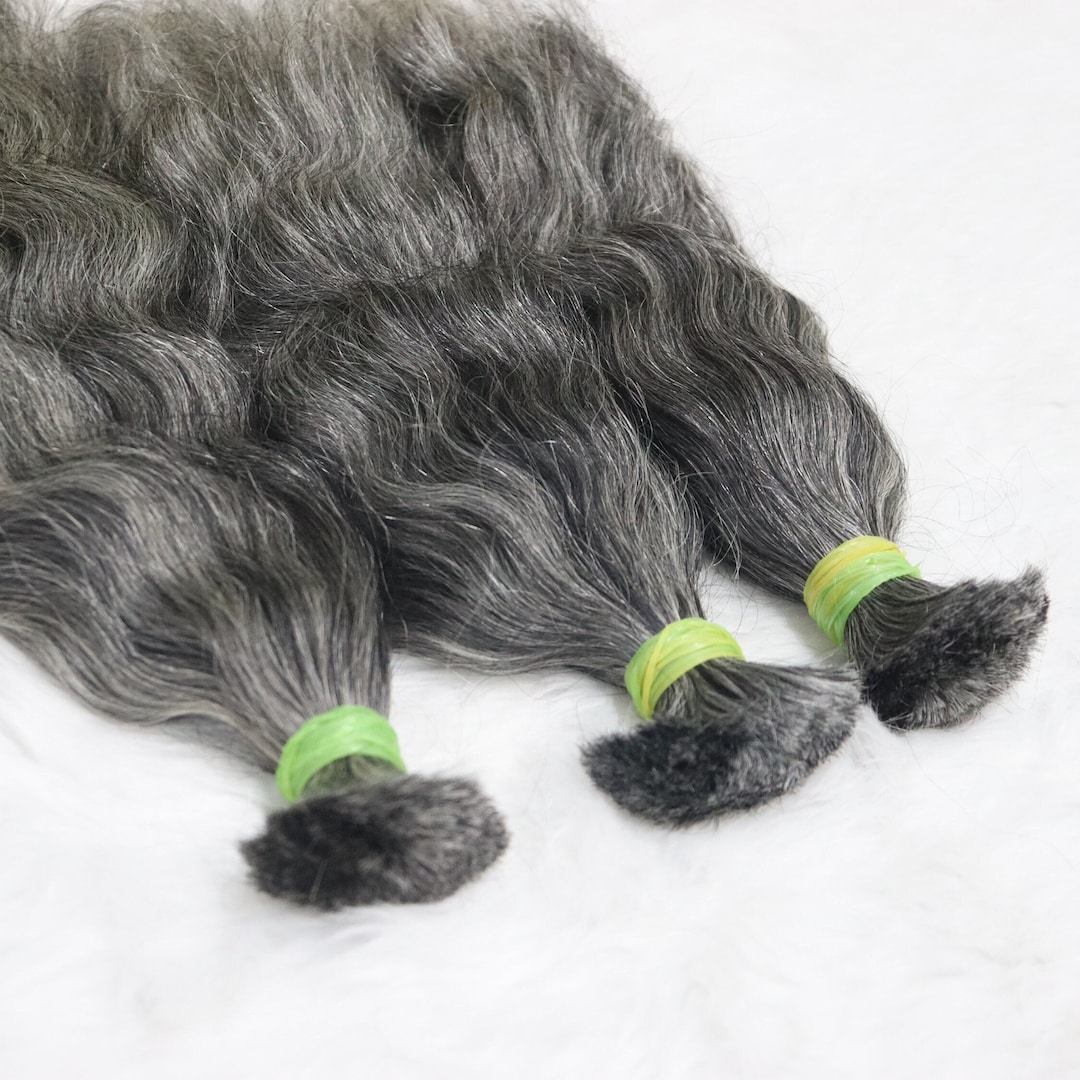 Salt and Pepper Human Braiding Hair Three Bundle Grey Hair Extensions