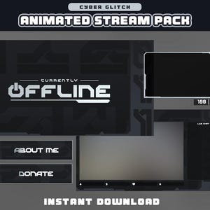 Animated Dark Stream Pack | Twitch Overlay, Alerts, Screens, Panels, Chatbox, Transition | stream package minimalist |