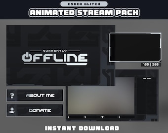 Animiertes Dark Stream Paket | Twitch Overlay, Alarme, Bildschirme, Panels, Chatbox, Übergang | -Paket Minimalist |