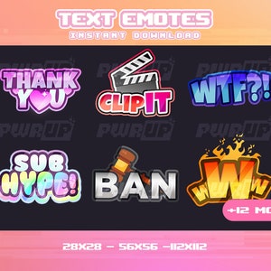 Pacchetto emote Twitch 18x per streamer - Emote di testo statico - Emote di testo - Pacchetto emote - Pacchetto emote - Lofi - Carino - Twitch - Discord