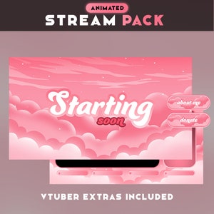 Pink Clouds Animated Stream Overlay Pack -  Animated Twitch Stream Screens | Twitch Stream Screens, Animated Screens | VTuber Overlay