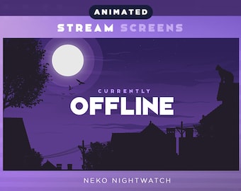Lofi Purple Cat Animated stream screens for Twitch | Cat Themed | Purple Overlay | Twitch animated screen| for OBS, Vtuber background