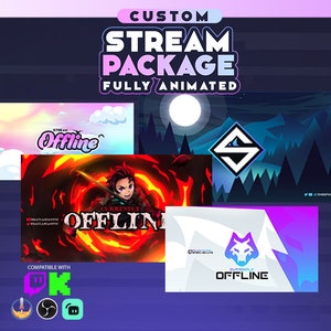 Pacote de transmissão animado personalizado do Twitch l Pacote de sobreposição personalizado do Twitch l Alertas do Twitch l Painéis do Twitch | sobreposição de contração animada