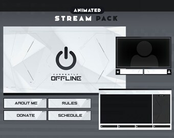 Neo Black & White Animated Stream Package | Overlays, Alerts, Screens, Panels, Chatbox, Transition | Black and White|