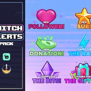 Alertas de transmissão animados - Alertas Twitch - Alerta de subbomba - Compatível com Streamlabs e StreamElements Fácil de usar - Formato WEBM