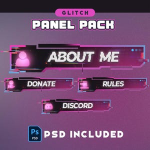 Twitch Panels - Glitch twitch panel pack -  Pink Stream Panels | Twitch Stream Panels | Minimal Twitch Panels