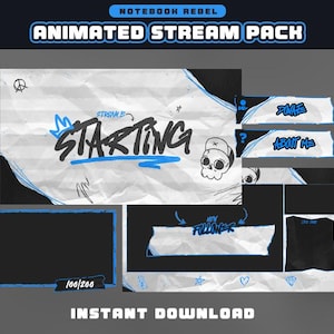 Blue Vandalism Animated Stream Package | Twitch Overlay, Alerts, Screens, Panels, Chatbox, Transition | stream package minimalist |