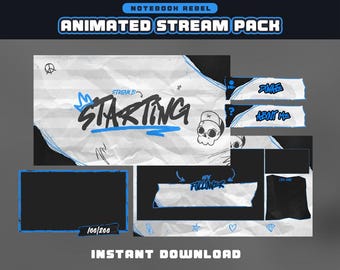 Blue Vandalism Animated Stream Package | Twitch Overlay, Alerts, Screens, Panels, Chatbox, Transition | stream package minimalist |