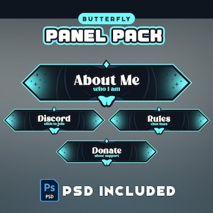 Twitch Panels - Blauer Schmetterling - Stream Panels | Twitch Stream Panels | Minimale Twitch Panels