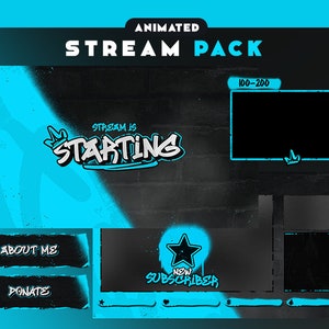 Blue Vandalism Animated Stream Package | Overlays, Alerts, Screens, Panels, Chatbox, Transition | Blue Stream Package