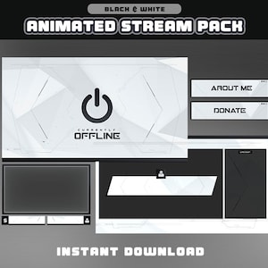 Neo Black & White Animated Stream Package | Overlays, Alerts, Screens, Panels, Chatbox, Transition | Black and White|