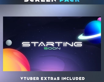 Kosmischer Weltraum Animiertes Twitch Overlay Paket | Vtuber Overlay Paket | Twitch Stream Bildschirme, Animierte Bildschirme. Twitch Overlay Stream Paket