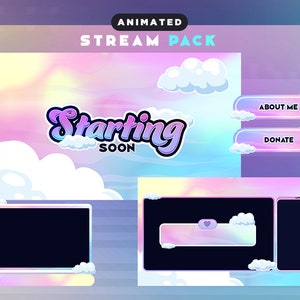 Lofi Clouds Animated Stream Overlay Pack | Animiertes Stream Overlay | Schirm | Twitch | Webcam Border | Motiv | Benachrichtigungen | Paneele |