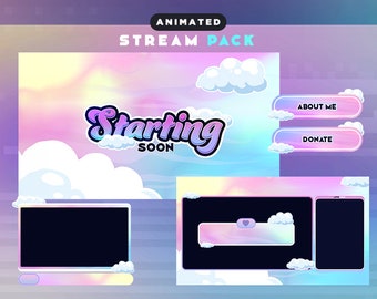 Lofi Clouds Animated Stream Overlay Pack | Animated Stream Overlay | Screen | Twitch | Webcam Border | Scene | Alerts | Panels |