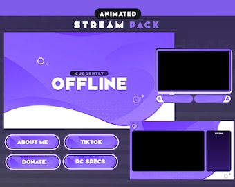 Minimal Purple Animated Stream Overlay Pack | Animated Stream Overlay | Screen | Twitch | Webcam Border | Scene | Alerts | Panels |