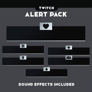 Black and White Animated Stream Alerts - Twitch Alerts - Minimal Twitch Alert - Compatible with Streamlabs and StreamElements Easy to Use