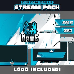 Blue Wolf Animated Stream Package | Twitch Overlay, Alerts, Screens, Panels, Chatbox, Transition | stream package minimalist | Blue Twitch