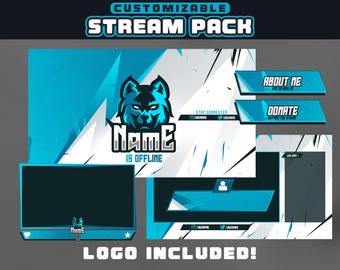 Blue Wolf Animated Stream Package | Twitch Overlay, Alerts, Screens, Panels, Chatbox, Transition | stream package minimalist | Blue Twitch