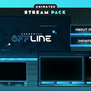 Blue Glitch Animated Stream Overlay Pack | Animated Stream Overlay | Screen | Twitch | Webcam Border | Scene | Alerts | Panels |