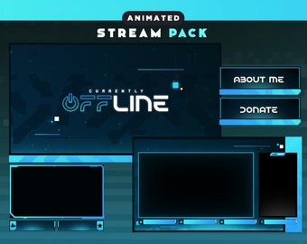 Blue Glitch Animated Stream Overlay Pack | Animated Stream Overlay | Screen | Twitch | Webcam Border | Scene | Alerts | Panels |