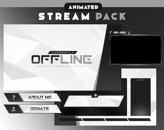 Minimales monochromes animiertes Stream-Paket | Twitch-Overlay, Warnungen, Bildschirme, Panels, Chatbox, Übergang | Stream-Paket minimalistisch