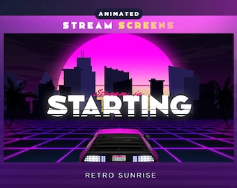 Paquete de superposición de transmisión animada Retro Synthwave de los 80 - / Superposición de transmisión animada / Pantalla / Twitch / Escena /