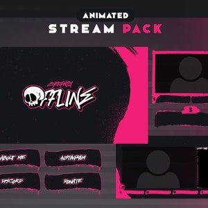 Sakura Brush Goth Pink Animated Stream Package | Overlays, Alerts, Screens, Panels, Chatbox, Transition | Pink Stream Overlay |