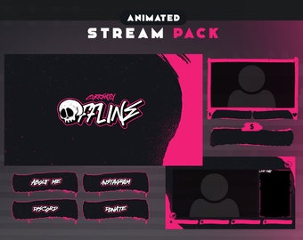 Sakura Brush Goth Pink geanimeerd streampakket | Overlays, waarschuwingen, schermen, panelen, chatbox, overgang | Roze stroomoverlay |