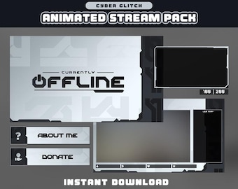 Schwarz & Weiß Minimal Animiertes Stream Paket | Twitch Overlay, Alarme, Bildschirme, Panels, Chatbox, Übergang | -Paket Minimalist |